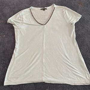 INC Teal Blouse with silver gem neck trim size L